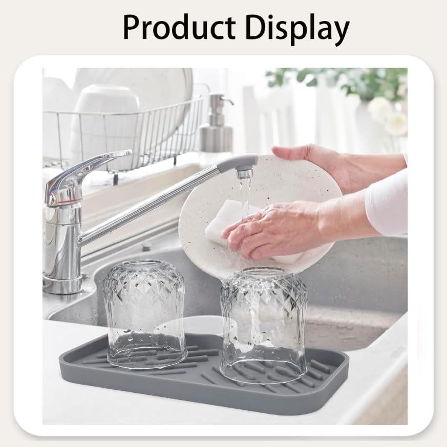 ZIBUYU Multi Purpose Sink Drainer Mat for Kitchen with Angled Drain Spout | Non Slip Silicone Organizer Tray