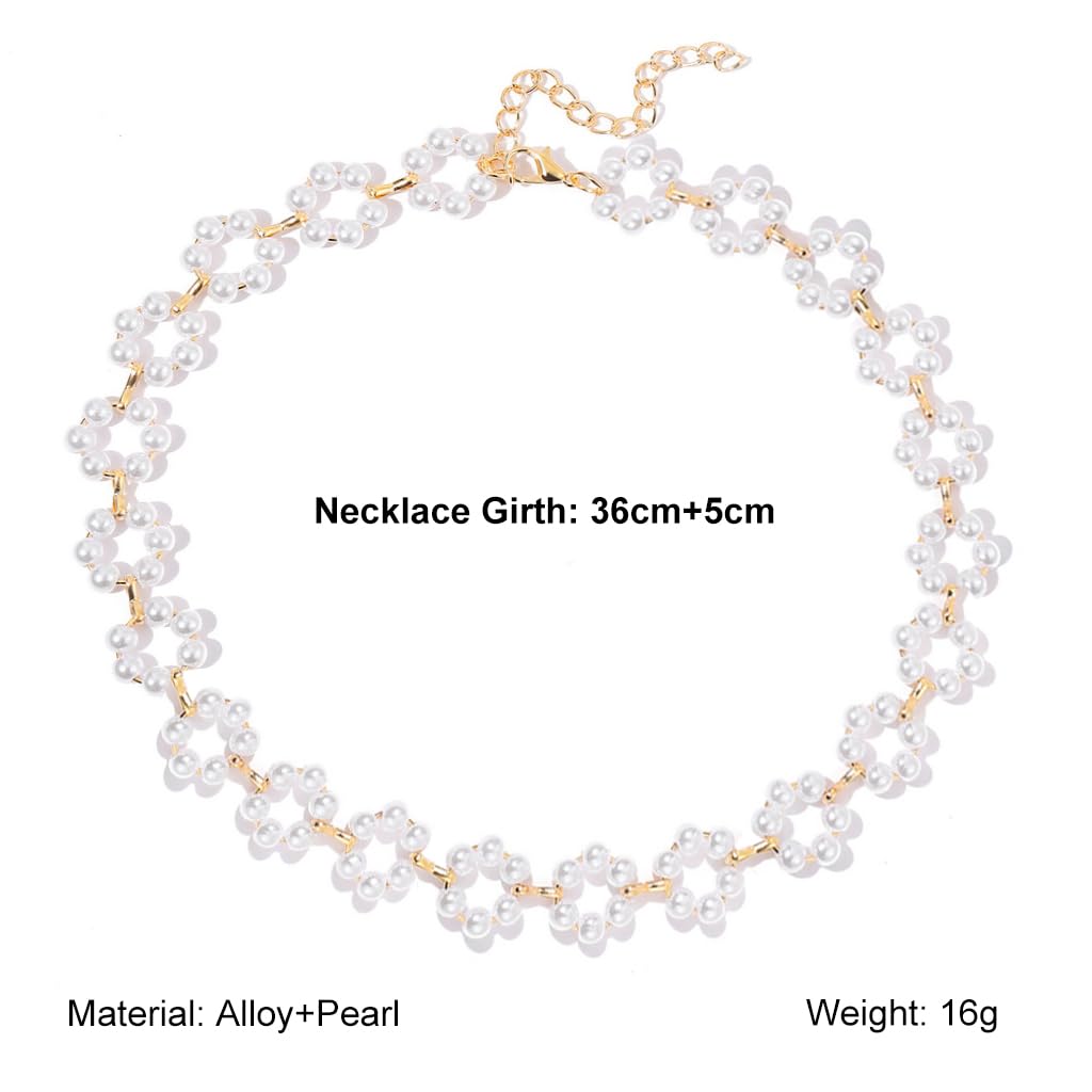 ZIBUYU Pearl Necklace for Women Girls Stylish Golden Choker Necklace for Women Floral Chain Pendant Necklace with Adjustable Chain Western Necklace Jewellery Birthday Gift for Women, Girls, Wife