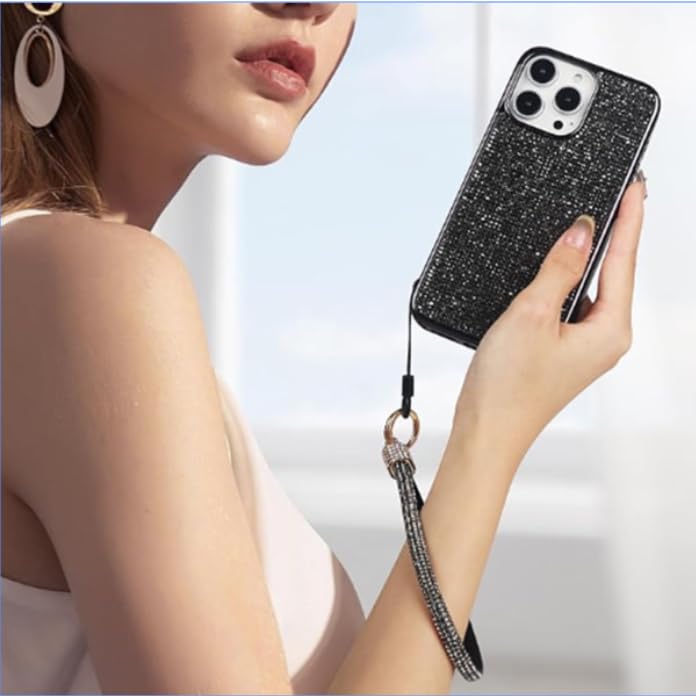 Zibuyu Mobile Phone Chain Lanyard 18 cm for Neck or Shoulder Use with Sparkling Rhinestones | Wear as Bracelet or Keychain Strap