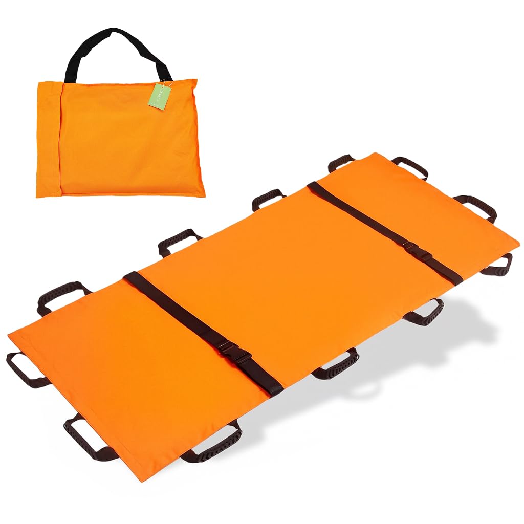 HANNEA Foldable Soft Stretcher for Emergency Rescue with Dual Safety Belts 180x70cm | 12 Rubberized Handles and Oxford Cloth