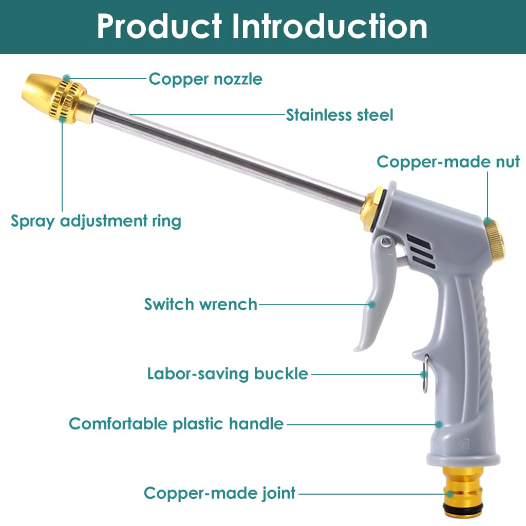HASTHIP Car Washer Gun for Car and Garden Use with 3 Spray Modes and 24cm Nozzle | Metal Nozzle & Trigger Lock