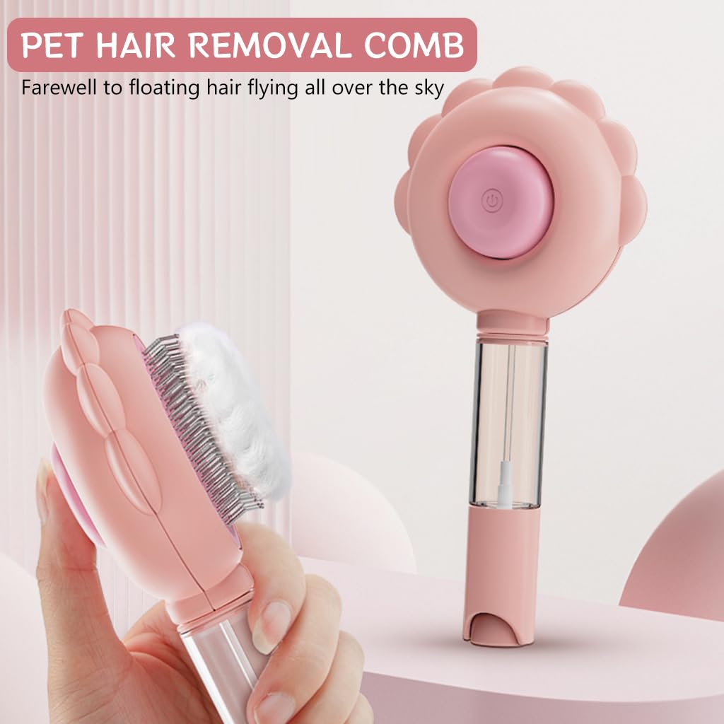 Qpets® Cat Hair Brush, Sprayer Dog Brush, Dog Comb Cat Comb, Pet Grooming Brush Shedding Hair Brush with Long Handle, Manual Water Addition Pet Hair Brush for Dogs Cats, Pink