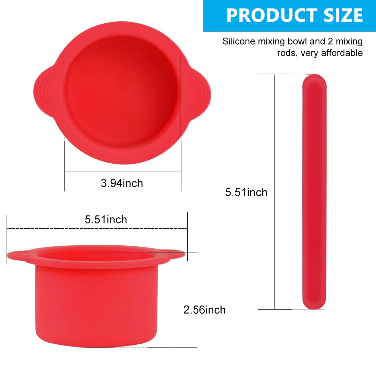 MAYCREATE Silicone Wax Bowl for Wax Warmer with 2 Stirring Sticks and Easy Lift Ears | Reusable 2pcs 3.94×2.56 in Liner