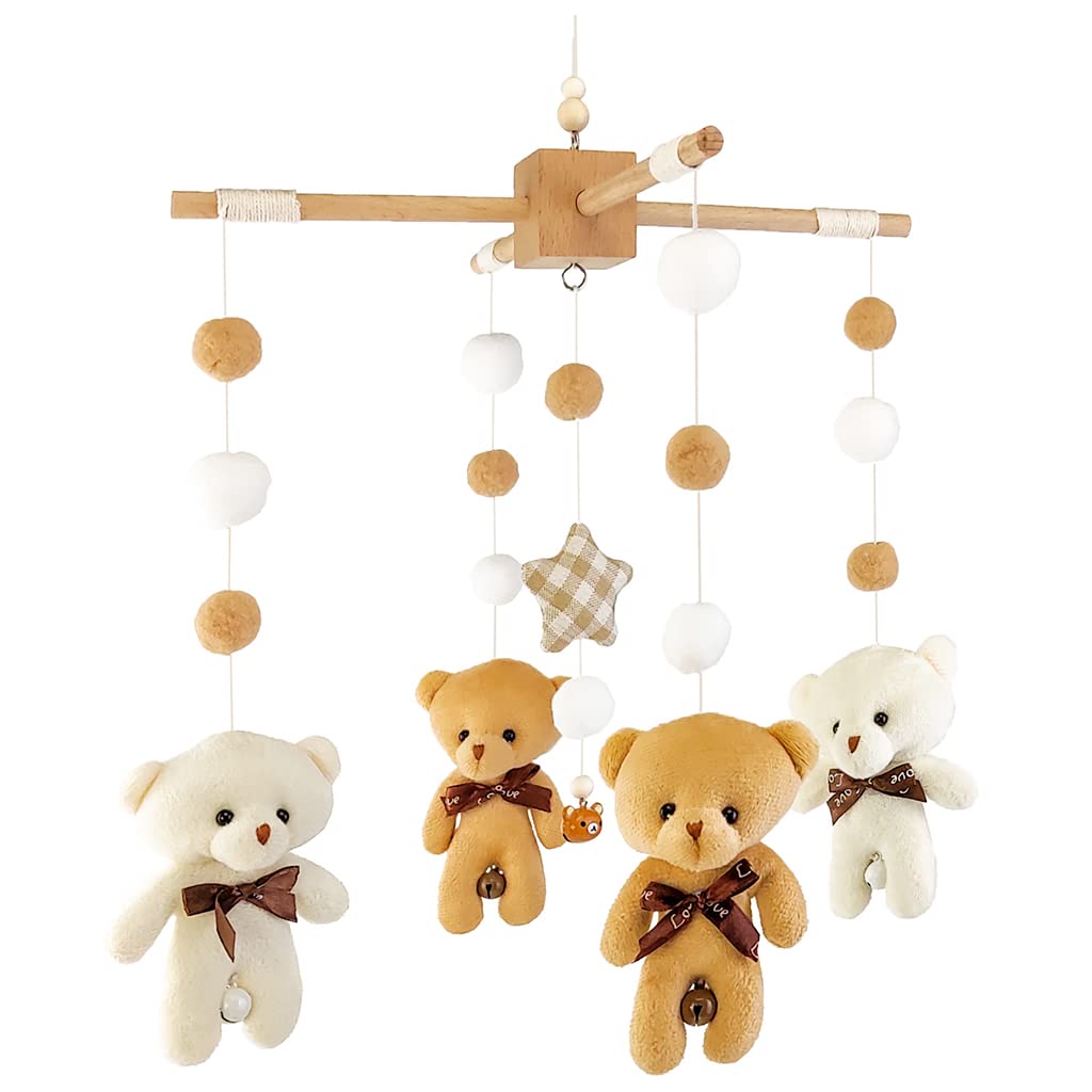 PATPAT Hanging Toys for Babies with Rotatable Bear Mobile and Wooden Frame | Soft Crib Toy