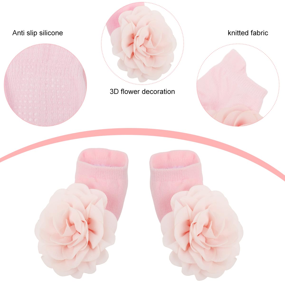 SNOWIE SOFT Chiffon Flower Hair Bands Set for Baby Girls with Pink Nylon Socks | Ideal Baby Shower Gift