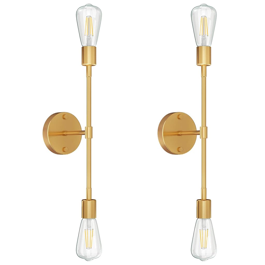 ELEPHANTBOAT Wall Light for Home Decoration with Dual Head Design and Golden Metal Finish | 13.4 in Retro Lamp for Living Room and Bedroom