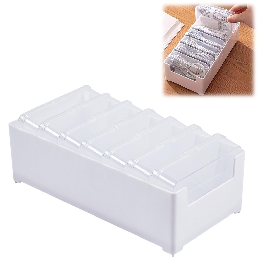 HASTHIP Small Clear Cable Organizer Boxes for Travel and Crafts with Storage Tray | 7 Pcs 6.5x9.5x2.5cm Durable PP Set