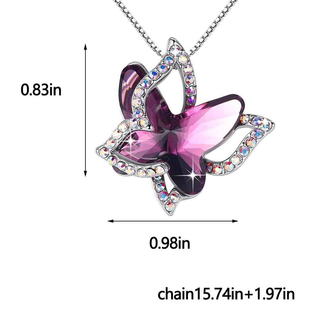 Zibuyu Butterfly Birthstone Crystal Necklace for Mother’s Day and Birthday Gifts | Purple Jewelry for Women and Daughters