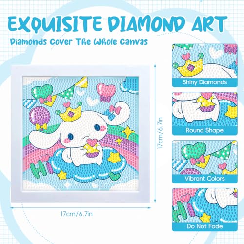 PATPAT® DIY Diamond Painting Kit for Kids 6.7 inches Cute Cinnamoroll Diamond Painting Art with Wooden Frame DIY Diamond Painting Art Desk Decoration Art Craft Gift for Kids 2 PCS