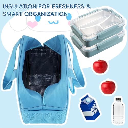 HASTHIP® Lunch Bags for Kids Cartoon Cinnamoroll Bento Box Tote with Handle Insulated for Outdoor Camping School 20x13.5x23cm 2PCS