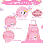 PALAY® School Backpack Girls School Backpack on Wheel Cute Cartoon Print School Backpack Detachable Wheel Stand with Puller School Gift Backpack for 6-12 Years Old