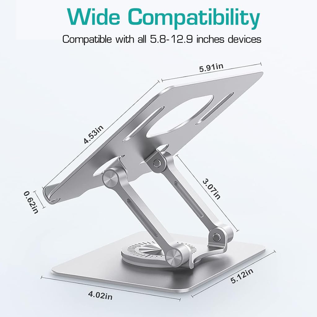ZORBES Tablet Stand Holder for Desk with 360° Rotatable Base and Adjustable Height | Fits 4–12 in Devices