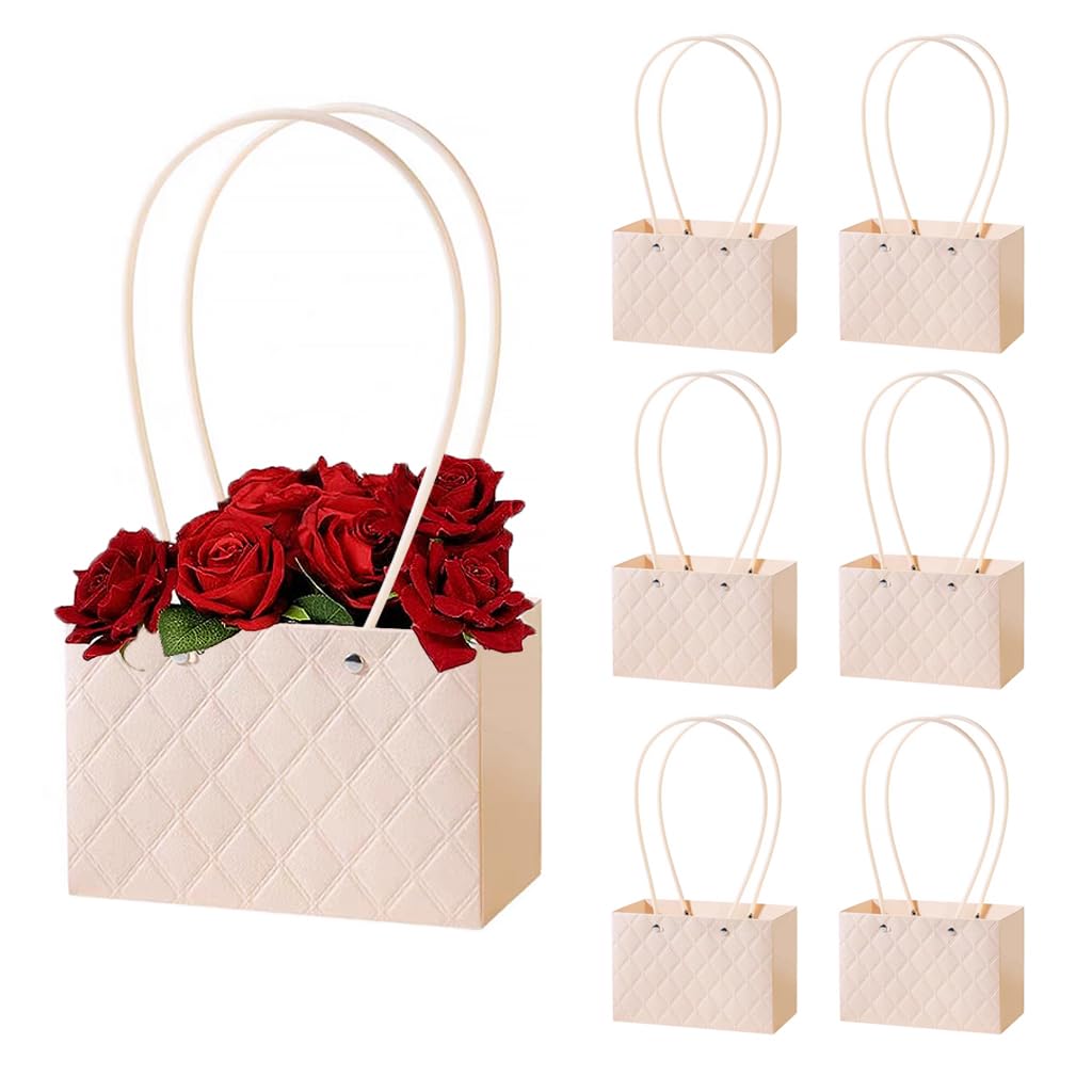 HASTHIP® 6pcs Gift Packing Basket Paper Flower Basket with Handles Luxury 3D Embossing Flower Basket Flower Arrangement Basket Home Decoration Wedding Flower Basket(Not Included Flowers)