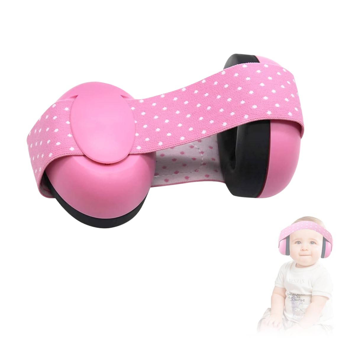 SNOWIE SOFT® Noise Cancellation Ear Muffs for Baby Use Noise-cancelling Ear Muffs for Baby Toddler Ear Muffs for Noise Reduction Baby Ear Muffs for 0-3 Years Old On Flight Sleep Travel (Pink)