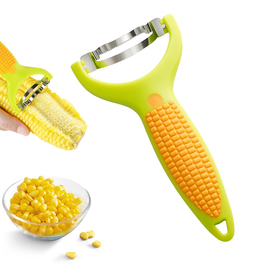 Supvox® Corn Peeler Serrated Stainless Steel Blades with Anti-Slip Cartoon Handle, Stripper Corn Remover Cutter Peeler for Quick and Efficient Kernel Removal, Kitchen Corn Peeler for Salad, Corn Juice