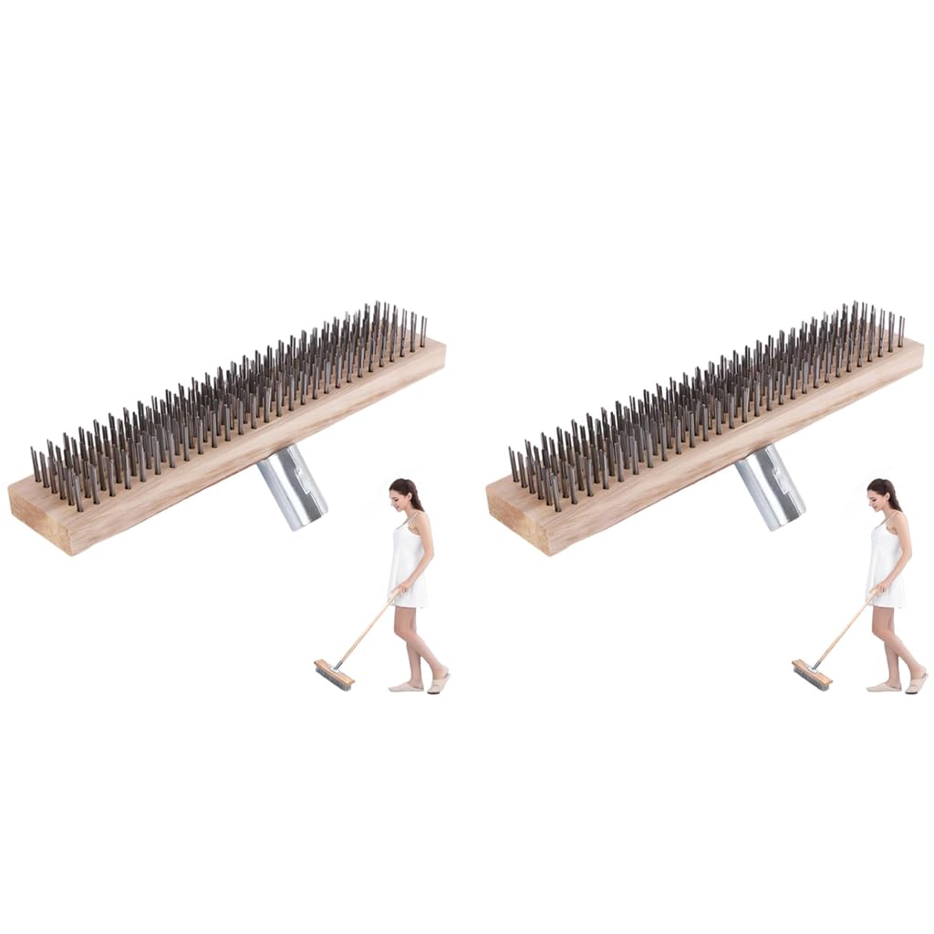 Serplex Stainless Steel Bristle Scrub Brush Head 11.8 in for Concrete Deck and Patio Cleaning