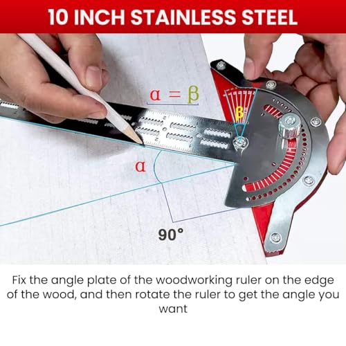 Serplex® 10 Inch Multi-Angle Measuring Ruler for Woodwork Stainless Steel Laser Etched Protractor Scribing Angle Finder Marking Ideal DIY Crafts Craft 2PCS
