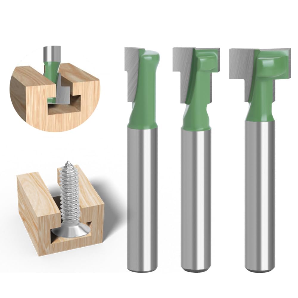Serplex Router Bit Set for Woodworking with 1/4 in Shank & 3 Sizes 5/16 3/8 1/2 in | Precision T Track Cutting