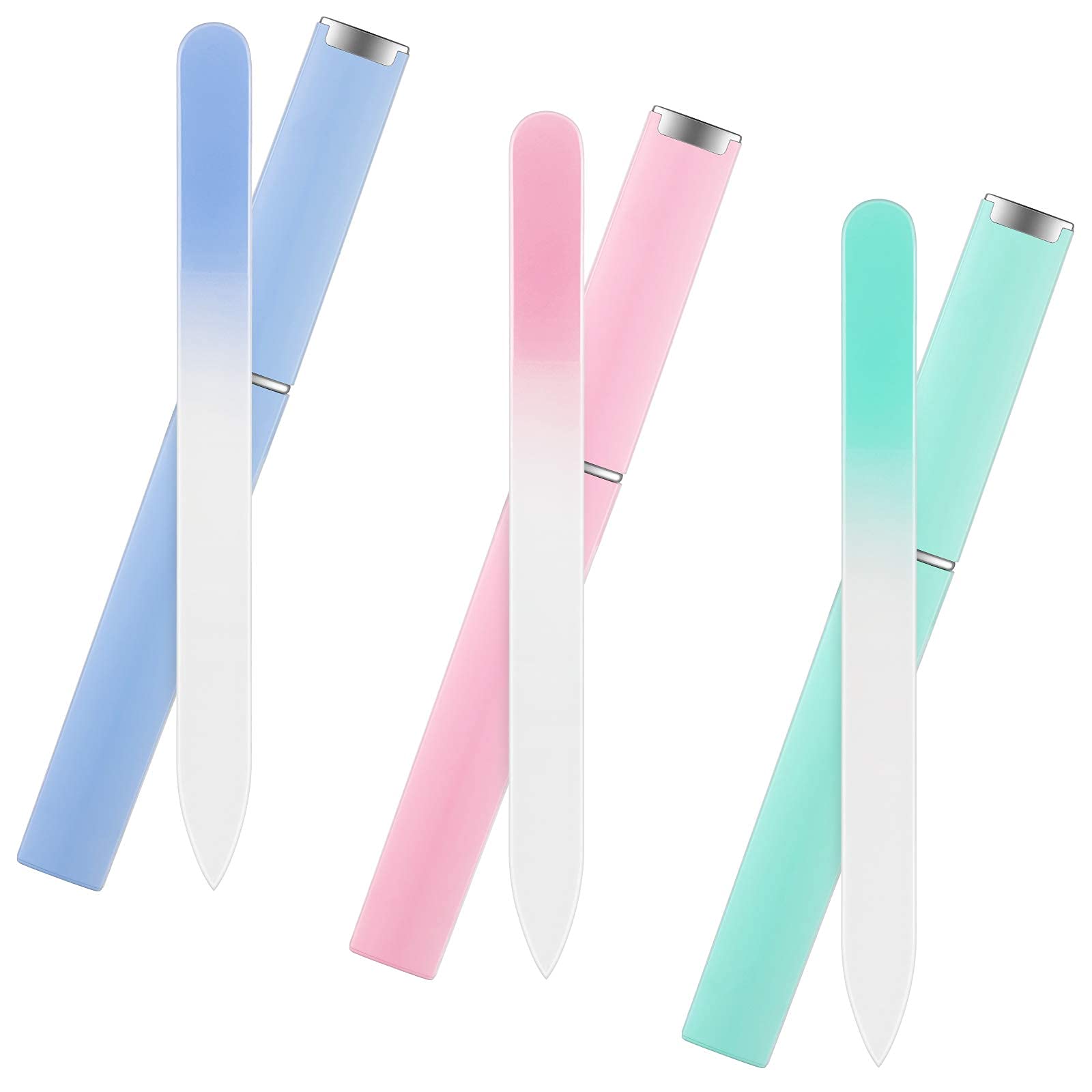 HASTHIP® 3 pcs Beginner & Professional Salon Manicure Tools with Reusable Crystal Nail File Kit & Case,3 Colors Glass Crystal Nail Filers,Nail Shaper for Women,Girls, Skin & Nail-friendly.