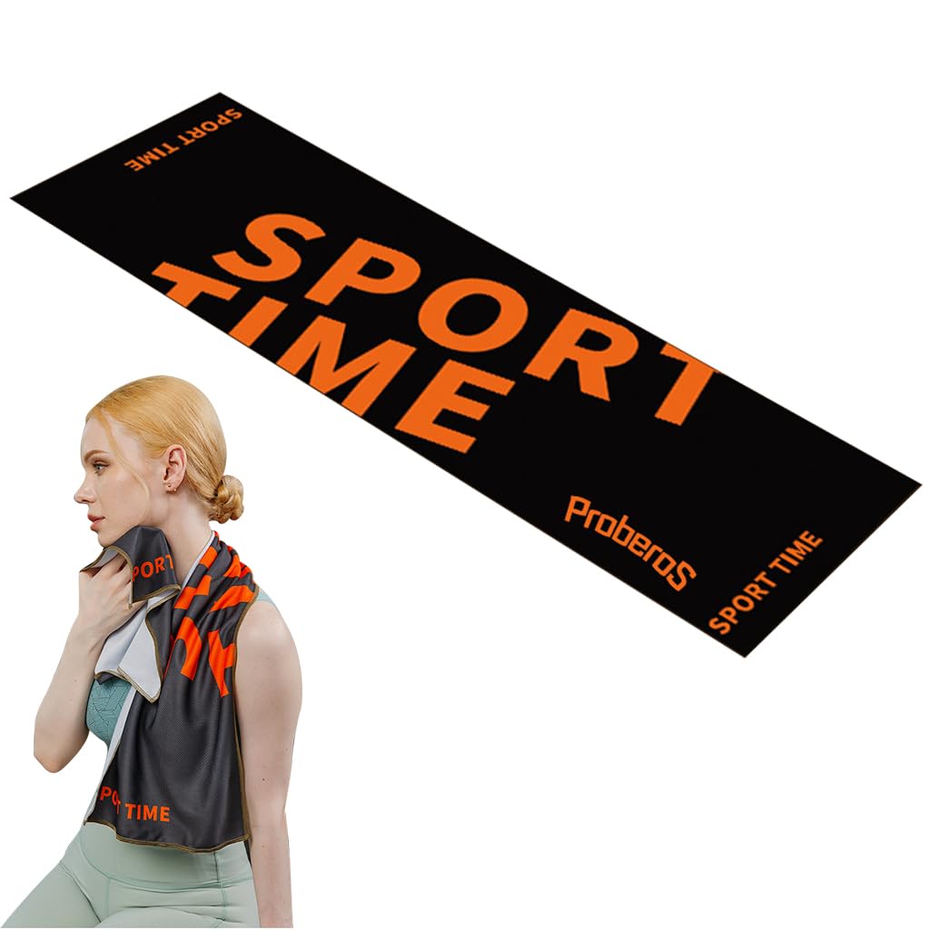 PROBEROS Cooling Towel for Fitness and Gym 39.37x11.8 in with Quick-Drying Microfiber | Soft Skin-Friendly Orange Design