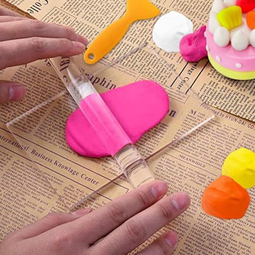 Serplex® 15PCS Craft Clay Tools Polymer DIY Acrylic Roller Sheet Backing Board Plastic Scraper Assisted Shovel Rubber Molds for Shaping Sculpturing Modelling