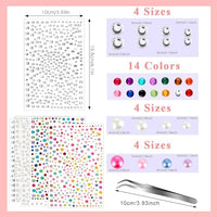 MAYCREATE® 6 Sheets Face Gems Rhinestones Pearl Stickers with Tweezer, Self Adhesive Face Jewels Sticker, Glitter Color Festival Hair Gems for Makeup, DIY Crafts, Nail Art, Scrapbooking