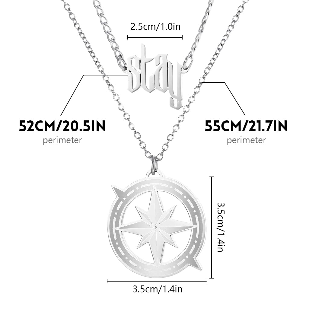 SANNIDHI Stray Kids Necklace Set for Fans with Stay and Compass Pendants | Silver Jewelry