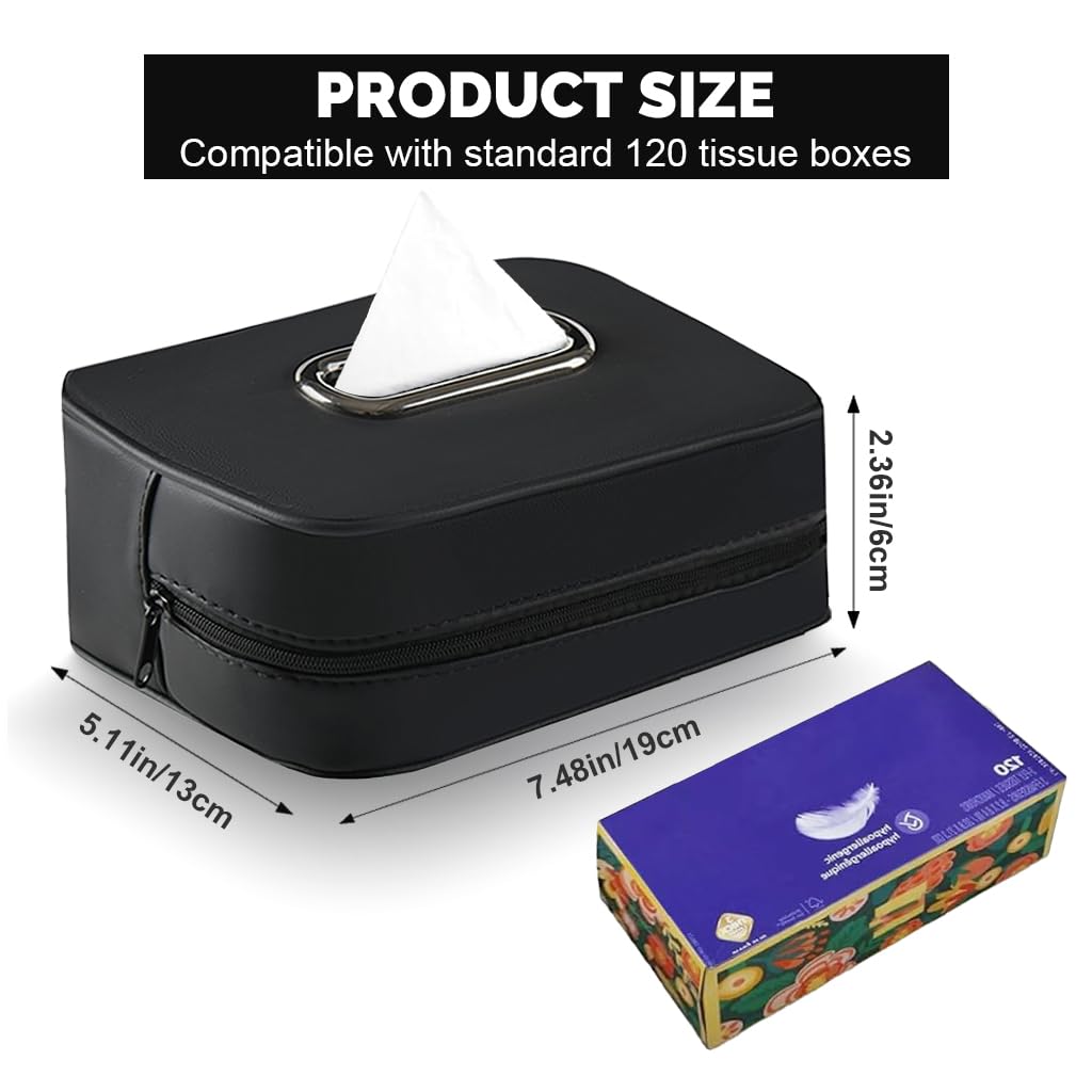 STHIRA Car Tissue Holder for Headrest with Zip-Up Design and Hook Strap 19x13x6cm Black