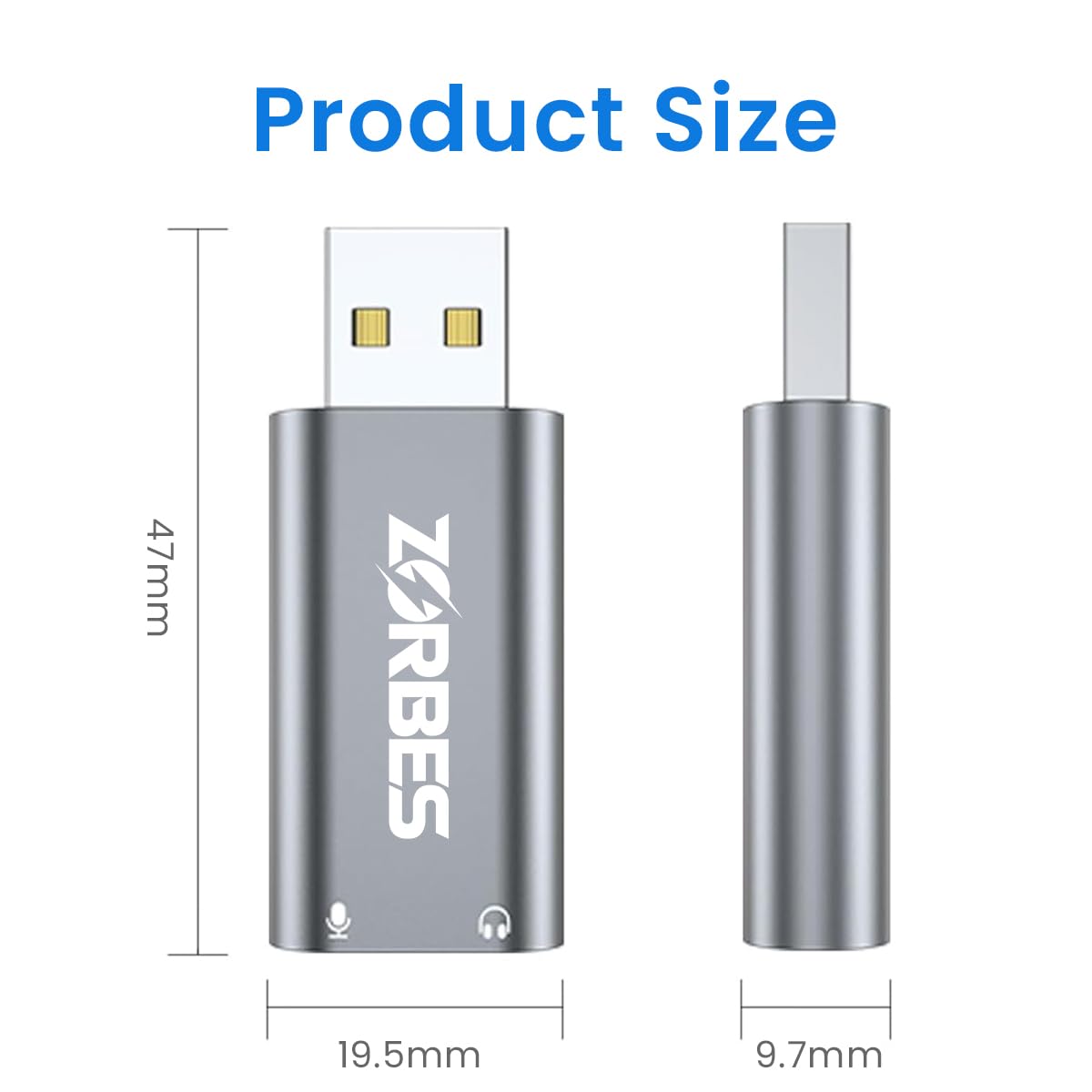 ZORBES USB Audio Adapter with Dual 3.5mm Jacks featuring Aluminum Alloy Shell | HiFi Sound for PC and Laptop