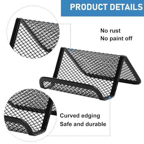 OFIFO 2 Pack Business Card Holder, Black Metal Mesh Display Stand for Desk, Sturdy Organizer Holds 50 Business Cards, Compact & Durable Office Accessory, Doubles as Phone Stand