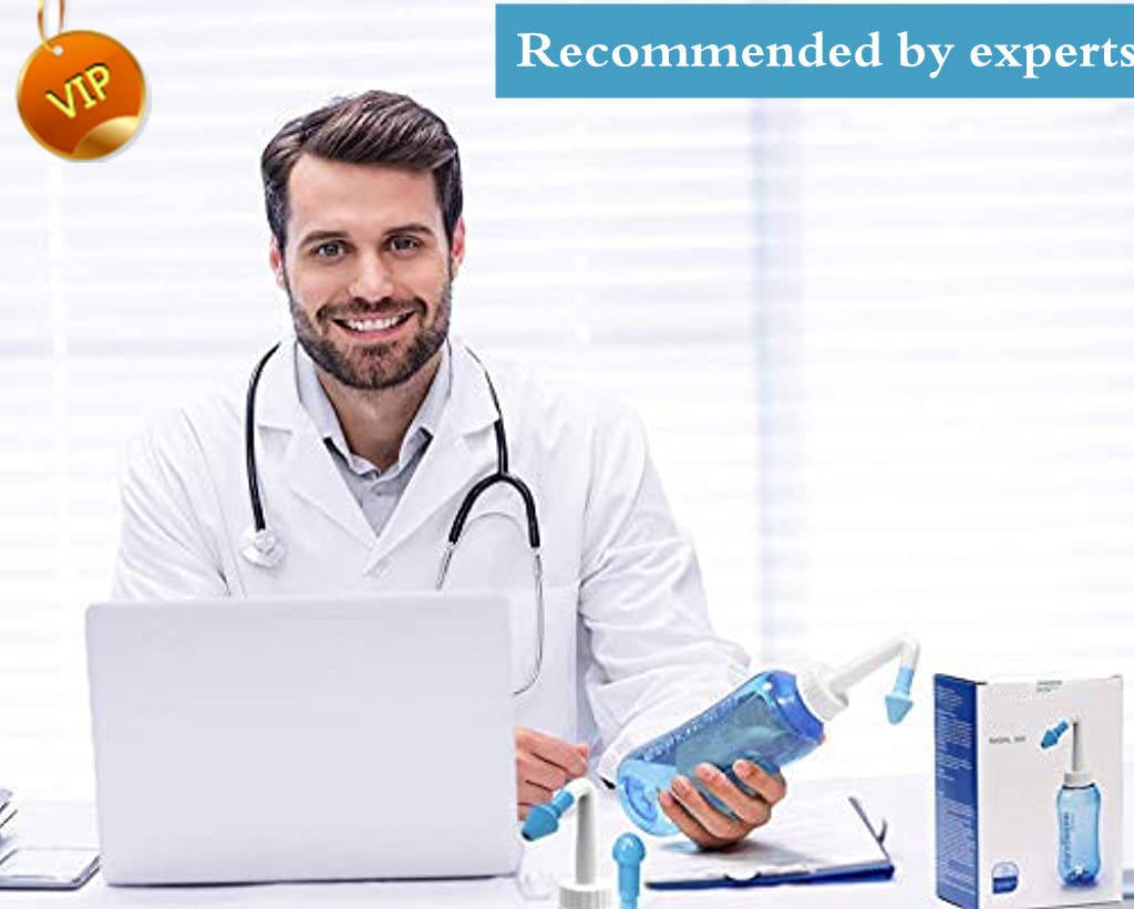 HANNEA Neti Pot for Sinus Rinse with 300 ml Bottle and 10 Salt Packets | Leakproof Valve Design