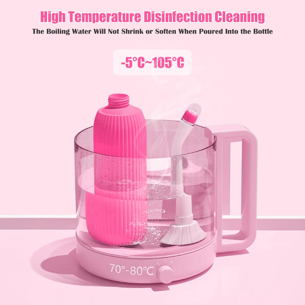 HANNEA® 500ml Portable Retractable Travel Bidet Combo with Bag & 2 Nozzles (Green & Pink), Handheld Jet Spray Toilet Cleaner for Postpartum, Perineal, Outdoor, Camping & Personal Hygiene