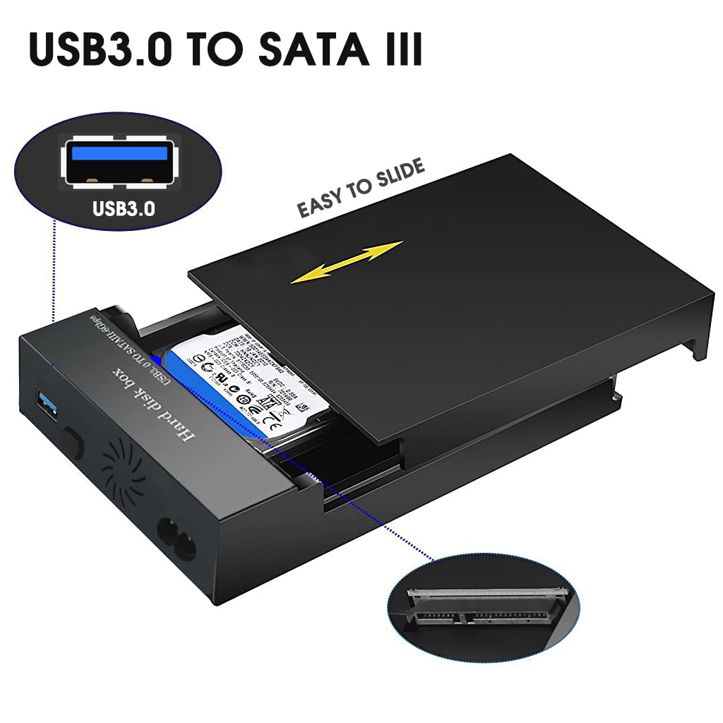 Verilux® Hard Disk Case HDD SSD Enclosure SATA to USB 3.0 SSD Case M.2 SSD Enclosure HDD Case for 3.5 inch/2.5 inch Hard Drive Disk, HDD Enclosure for SATA I/II/III HDD SSD, Up to 10TB Support UASP