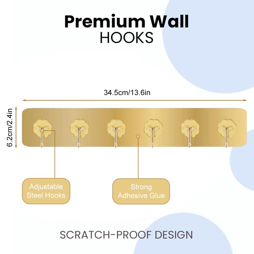 Zibuyu 6-in-1 Self-Adhesive Wall Hook Strip for Kitchen and Bathroom | No-Drill Organizer