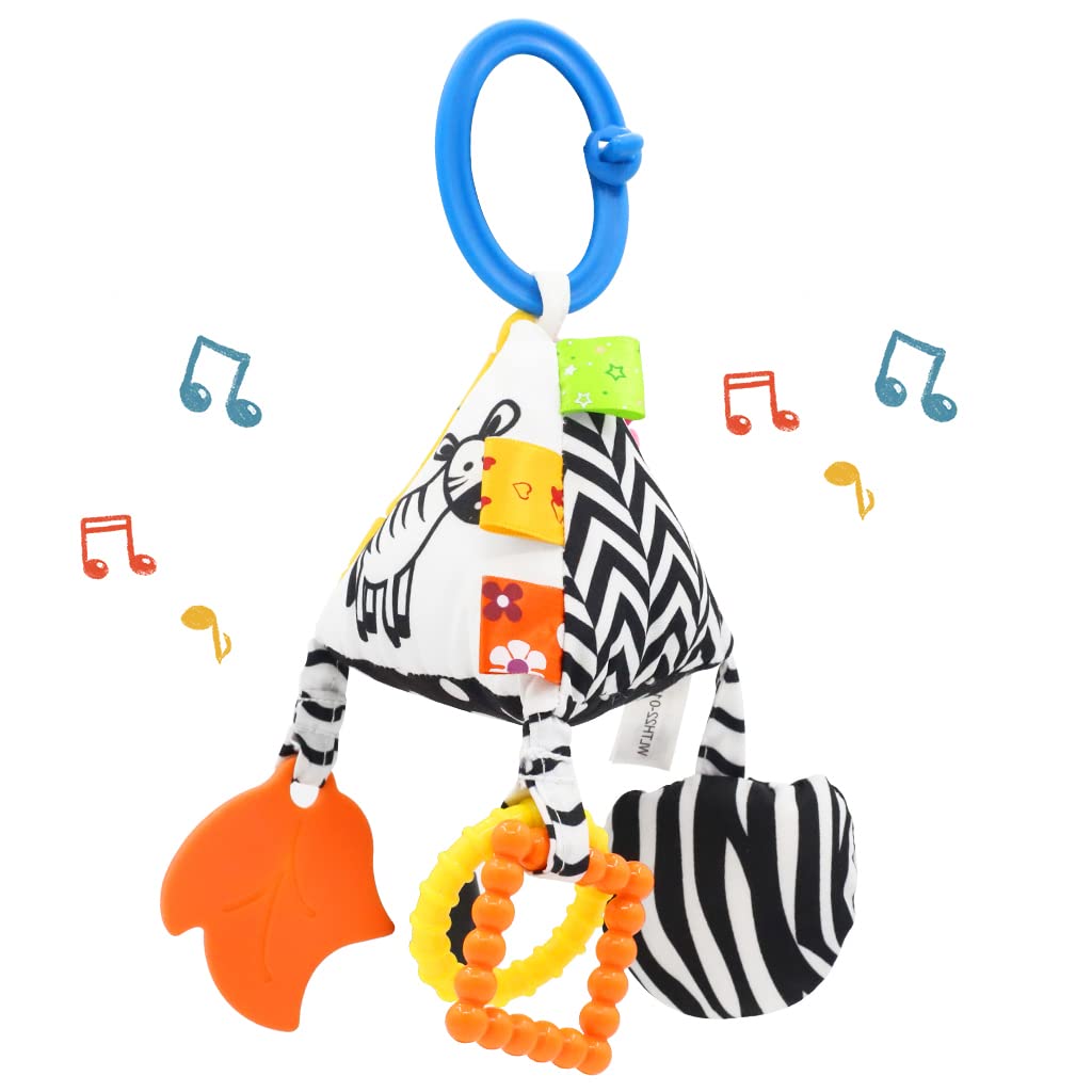 HASTHIP Hanging Toys for Babies featuring Silicone Teether & Sound Device | Soft Cloth Cube for Crib, Stroller and Car Seat