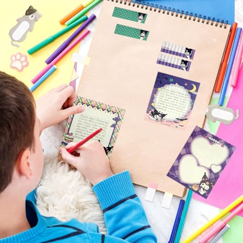 HASTHIP® 330PCS Kuromi Kawaii Sticky Notes 11 Styles Melody Themed Comfortable Bookmark Design for Scrapbooking School Girls Office Supplies Small Gift