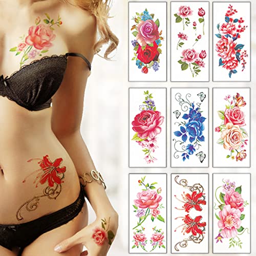 MAYCREATE® 40 Sheets Color Tatto Sticker Flowers Temporary Tattoos Stickers Roses Butterflies Tatto Stickers Assorted Tatto Sticker for Body Art Tattoos Art Waterproof Temporary Tattoos Stickers