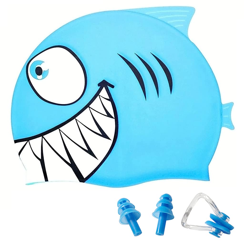 Proberos Swimming Cap for Kids with Ear Plug and Nose Clip featuring 17.5 cm Opening | Waterproof Silicone for Boys and Girls