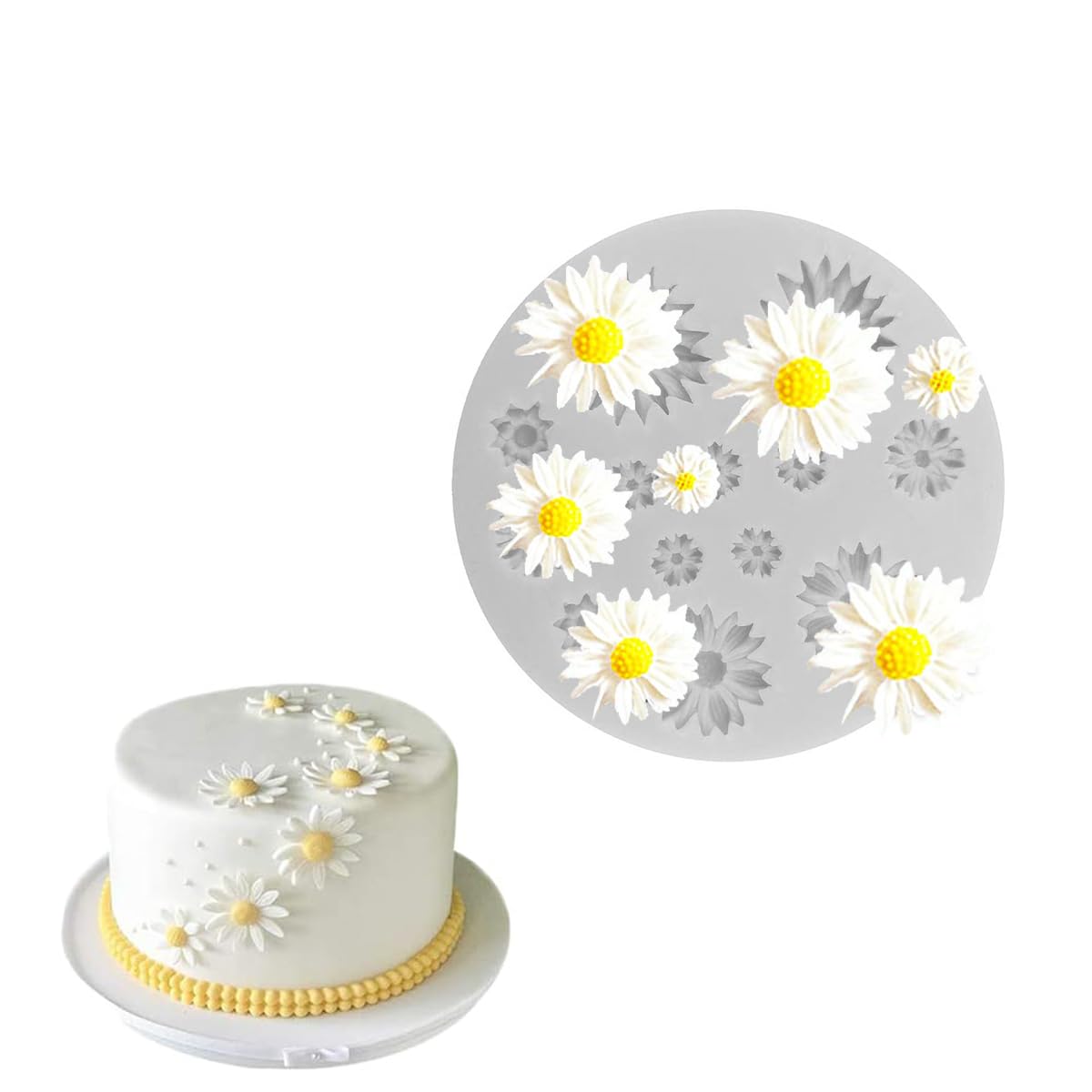 HASTHIP® Flower Fondant Molds, Daisy and Small Flower Shaped Silicone Molds, Fondant Polymer Clay Candy Gummy Mold for DIY Polymer Clay and Cake Cupcake Decor Craft, Soap Crafting