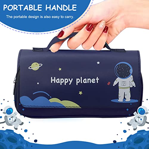 HASTHIP® Pencil Case for Girls, Portable Handle Pencil Pouch with 2 Compartment Zippers, Large Capacity Pencil Case, Pencil Box for Stationary, Pencil Case for Kids, Pencil Box for School (Blue)