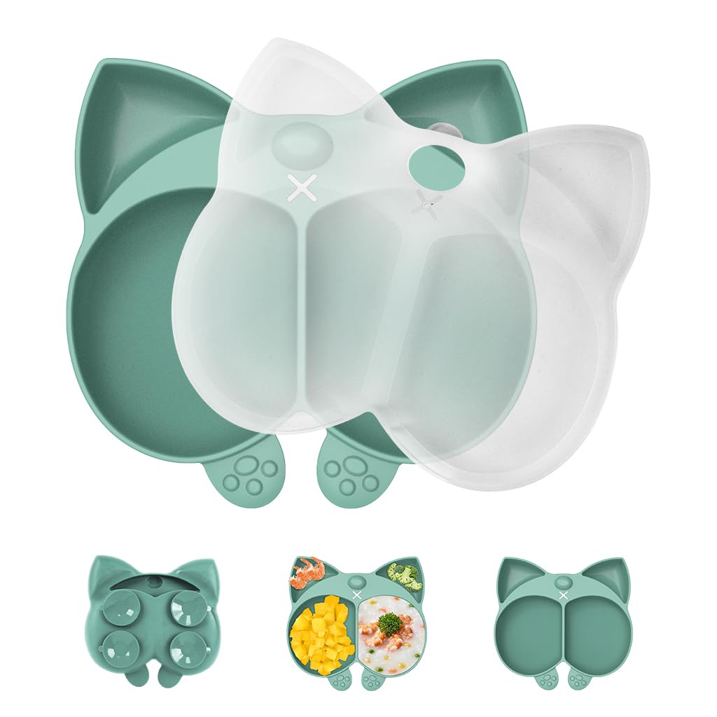SNOWIE SOFT Suction Plates for Baby with 4 Strong Cups and 3 Compartments Silicone | Green