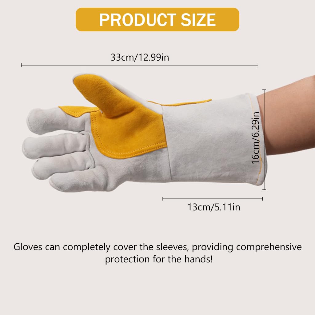 Serplex® 14 Inches Welding Gloves Protective Working Gloves Mechanic's Gloves Thicken Faux Leather Gloves Over the Wrist Anti-slip Working Gloves for Welding, Gardening, Woodwork