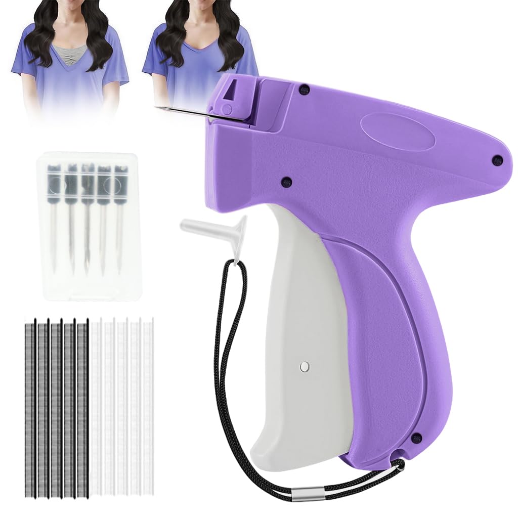 Supvox Mini Stitch Gun Kit for Quick Clothing Fixes with 6 Needles and 1500 Glue Pins | Portable Purple Tagging Tool