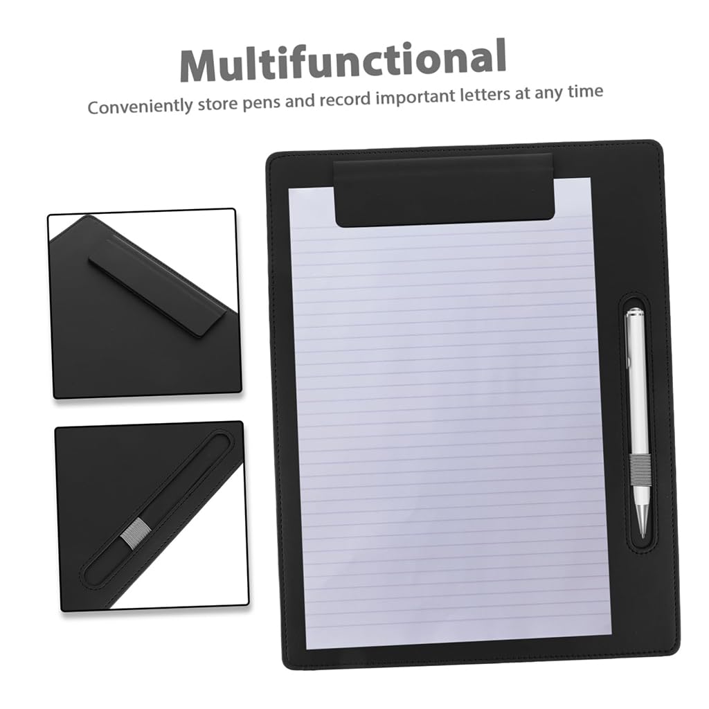 ZIBUYU Clipboard for Documents with Foldable Design in Black PU Leather | Office and School Organizer