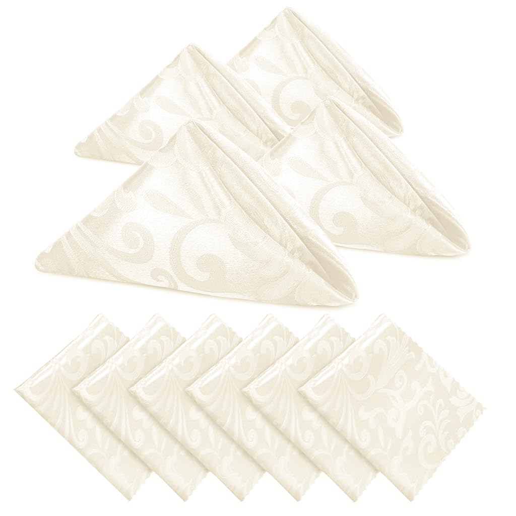 HASTHIP Kitchen Napkins for Dining and Parties with Elegant White Jacquard Design 19x19 in | Washable Reusable Polyester