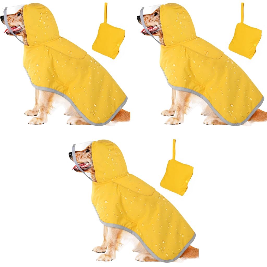 Qpets Dog Rain Coat for Outdoor Hikes with Clear Wide Brim Hood and Reflective Rim | 3 PCS XXL