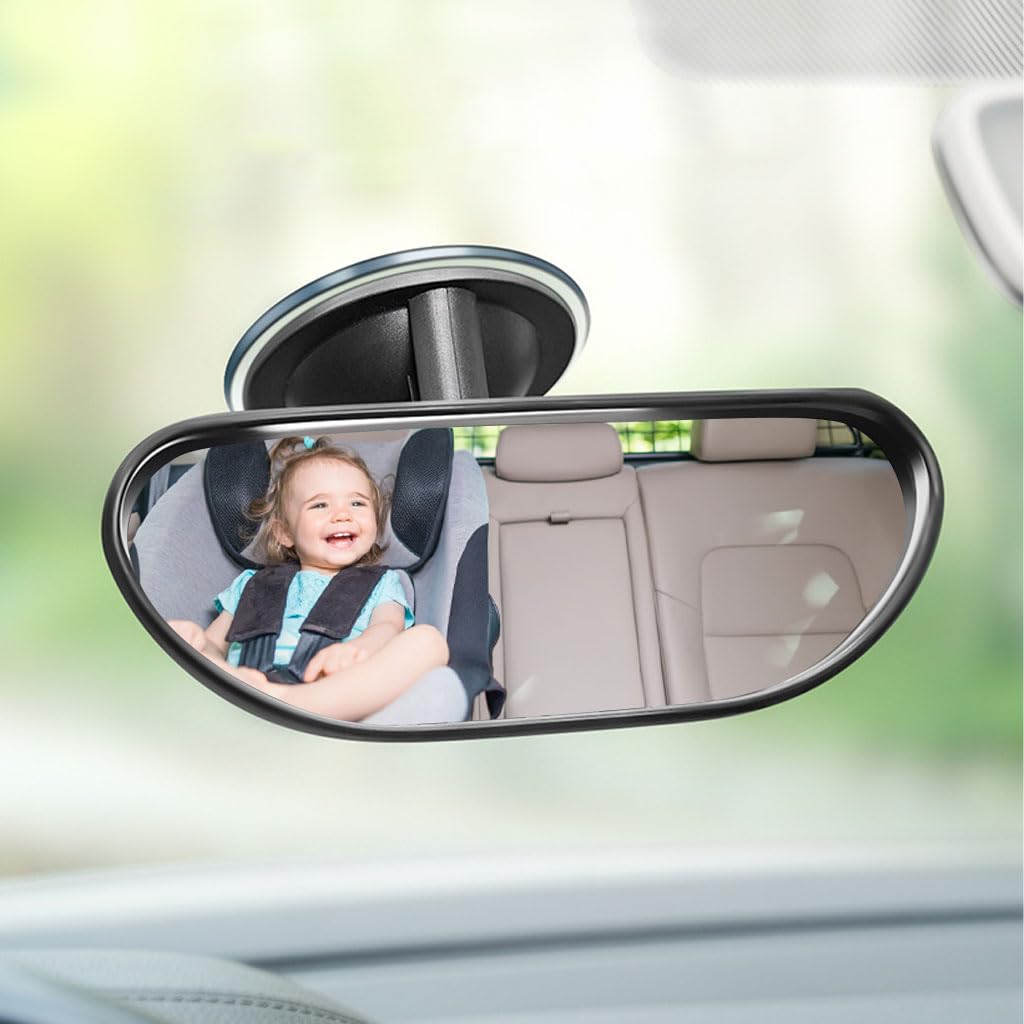 STHIRA Baby Car Rear View Mirror for Monitoring with 360° Adjustable Suction Mount | 14.7×5.7cm HD Wide Angle Infant Safety View