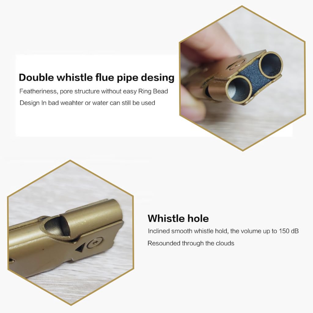 ZIBUYU Emergency Whistle for Outdoor Survival with Dual Hole 120db Design and Keychain | Stainless Steel Gold
