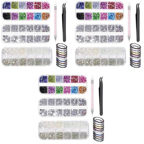MAYCREATE® Nail Art Kit for Girl Colorful Rhinestones Design Tools Multi Shapes Flatback Round Bead with Pickup Pen Tweezer DIY Manicure Craft Decoration 3PCS