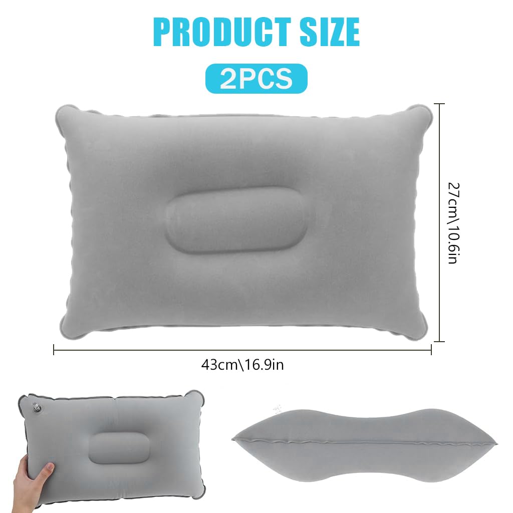 HANNEA Inflatable Pillow for Travel and Camping featuring Ergonomic Support | 16.9x10.36 in Soft Flocked PVC